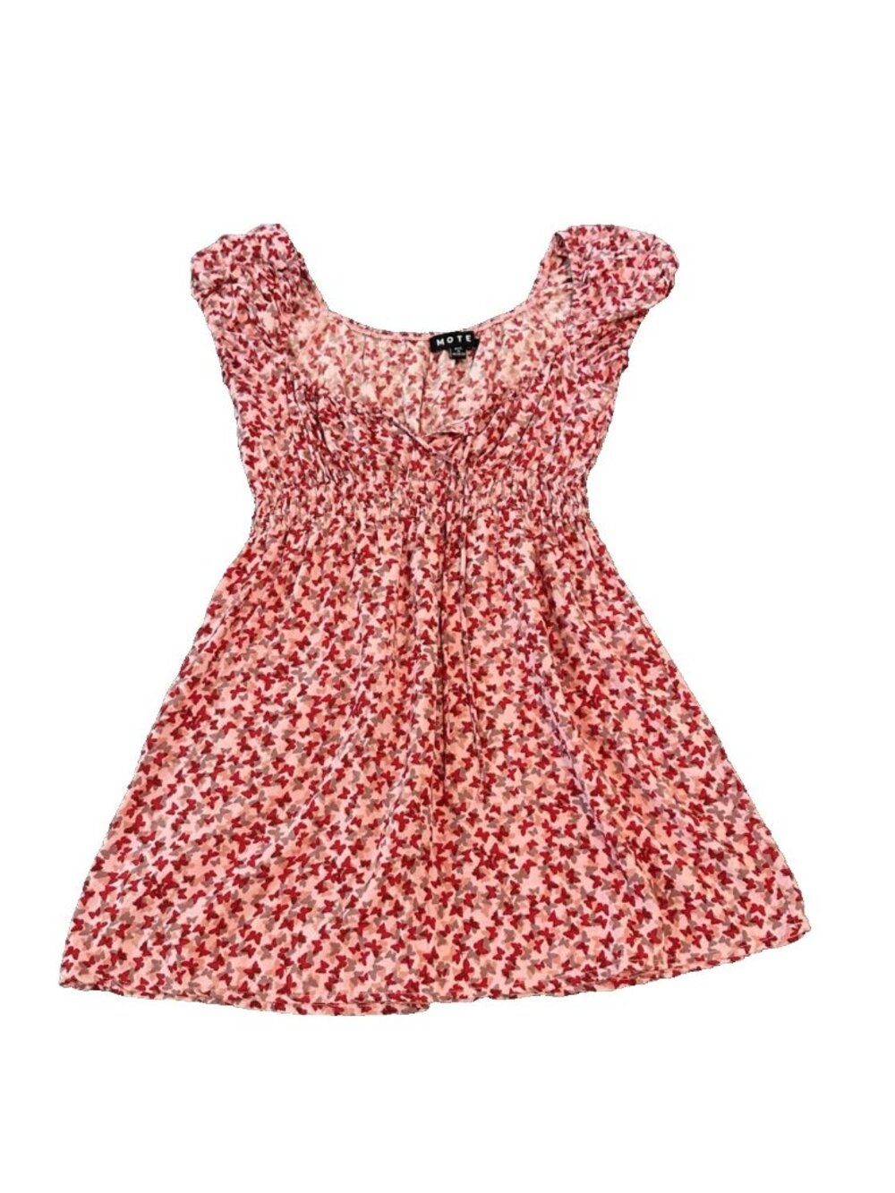 Motel Butterfly Babydoll Mini Dress Womens L Pink Puff Sleeve Fairy Empire Waist